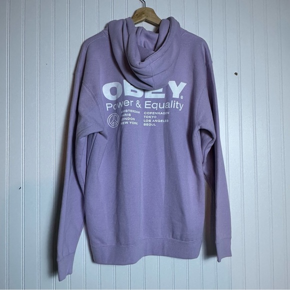 Obey Men's Light Purple Hoodie Pockets Relax Fit Casual Travel Soft Size Medium - Picture 8 of 11